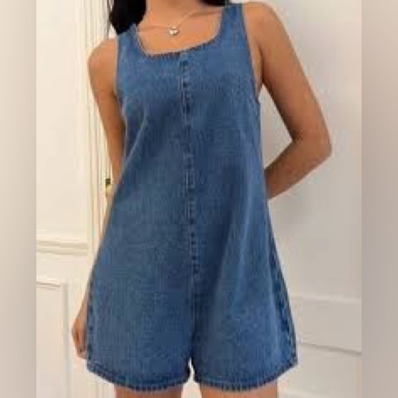SHEIN Denim Romper Sleeveless Size L 8 10 - Picture 11 of 11